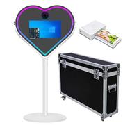 Miroir en forme de cœur avec lumière RVB et cadre LED portable de 54,6 cm pour fête, événement, mariage (blanc, cabine photo + mini imprimante)