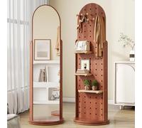 Miroir et porte-manteau 2 en 1 - Rotation à 360° - Avec crochets amovibles - Pour salon, chambre à coucher, vestiaire - Design élégant marron
