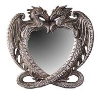 Miroir gothique en forme de cœur en forme de dragon - Pièce de décoration médiévale en résine pour mur ou étagère de table - 16 x 15 cm