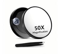 Miroir grossissant 50X 8,9 cm avec 2 Ventouses, Miroir de maquillage compact rond et pinces inclinées, parfait pour l'épilation précise des sourcils, l'élimination des imperfections, le soin de la
