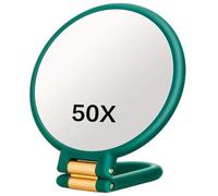 Miroir Grossissant 50X Miroir de Maquillage Main Double Face avec Grossissement avec Poignée Réglable à 360 ° Essentiel de Voyage Portable et Pliable pour Bureau et Salle de Bain Cadeau Femme (Vert)