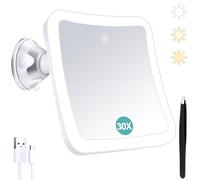 Miroir grossissant avec lumière, Miroir de Maquillage Lumineux grossissant 30x avec contrôle Tactile et Ventouse, Rechargeable, Rotation à 360°, Salle de Bain et Voyage, carré
