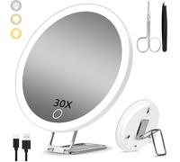 Miroir grossissant - EVIRON - 30X - 15 cm - 3 modes lumière dimmable - Ventouses 360° - Blanc