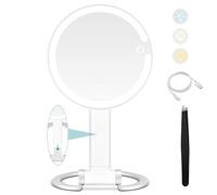 Miroir Grossissant Lumineux, miroir grossissant double face 1x/20x avec lumière, Commande par interrupteur tactile, 3 lumières réglables, rechargeables, 2000mAh, légères et pliables pour les voyages
