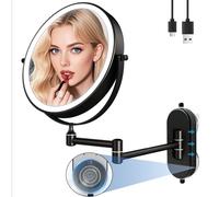 Miroir Grossissant Lumineux Mural avec Ventouse 10X/1X, 2000mAh Rechargeable Miroir Maquillage Grossissant avec Ventouse,360° à Rotation pour Salle de Bain Miroir Mural，Miroir Grossissant Mural Noir