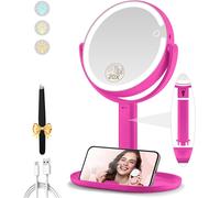 Miroir Grossissant Lumineux X 20, Miroir Grossissant Sur Pied 8"", Miroirs Maquillage Lumineux Sur Pied Double Face 3 Couleurs 64 Led, Rechargeable Rotation 360°