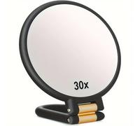 Miroir grossissant x 30, miroirs de voyage avec poignée - Double face avec grossissement x 1 x 30 et poignée/support réglable, miroir de voyage pliable pour maquillage - Noir