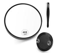 Miroir grossissant x 40, 8,8 cm, avec ventouse et pince à épiler, miroir grossissant de voyage, noir pour l'épilation des sourcils, le maquillage