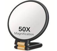 Miroir grossissant x 50 avec double face 1X/50X - Miroir de maquillage portable avec poignée réglable à 360 ° - Design pliable de voyage - Pour maquillage professionnel, poils du visage, sourcils