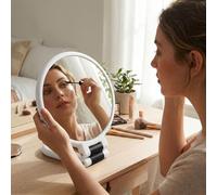 Miroir grossissant x 50, miroirs de voyage avec poignée réglable à 360°, miroir de poche double face avec grossissement 1x, 50x, miroir de voyage pliable pour maquillage (blanc)