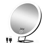 Miroir grossissant x30 avec lumières, grand miroir grossissant de maquillage, miroir grossissant 30x élevé, miroir grossissant 30x avec lumières LED, 3 couleurs variables éclairées