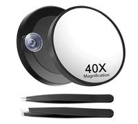 Miroir grossissant x40 CHUMHU, avec support, pince et ventouses, pour soins délicats du visage, adapté pour les personnes ayant une vision floue ou altérée, noir, 8,9 cm de diamètre, 1 pièce