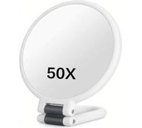 Miroir grossissant x50 (Blanc) | miroir de maquillage double face avec poignée réglable à 360°, support mural/conception de table pour maquillage