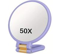 Miroir grossissant x50 (Violet) | miroir de maquillage double face avec poignée réglable à 360°, support mural/conception de table pour maquillage