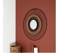 Miroir Mural Design "Filaire" 60cm Noir & Naturel