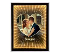 Miroir Infinity Photo Personnalisé, Lumière infinie du tunnel, Miroir de Maquillage avec Veilleuse LED de Bureau, Cadre photo personnalisé, cadeaux pour amis, couples, famille, Décoration de la maison