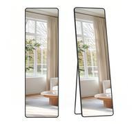 Miroir Intégral, 150 x 40 cm, Miroir Rectangulaire sur Pied, à Poser au Sol, Cadre en Alliage d'Aluminium, Verre Trempé, pour Chambre, Salon, Dressing, Noir d'encre [SE VOIR EN ENTIER, LE PLACER N'IMP