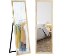 Miroir intégral HOMCOM, 162,6 x 53,5 cm Miroir sur pied avec support, miroir mural pour salon, chambre à coucher, dressing Blanc+bois naturel