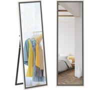 Miroir intégral HOMCOM, 162,6 x 53,5 cm Miroir sur pied avec support, miroir mural pour salon, chambre à coucher, dressing Gris+Blanc