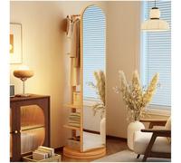 Miroir intégral rotatif à 360° avec porte-manteau et roulettes, miroir élégant en bois pour chambre à coucher et salon, design fonctionnel économiseur d'espace