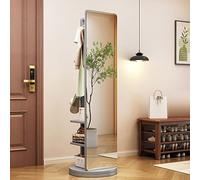 Miroir intégral rotatif à 360° avec porte-manteau - Miroir sur pied 2 en 1 et portant à vêtements pour chambre à coucher, salon, vestiaire - Solution de rangement élégante 166,9 x 40 cm