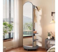 Miroir Intégral Rotatif À 360° avec Roues Pivotantes, Miroirs De Sol 2 en 1 et Porte-Manteau, Miroir Pleine Longueur en Bois Massif avec Porte-Manteau, pour Salon, Chambre À Coucher, Vestiaire