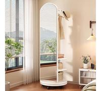 Miroir Intégral Rotatif À 360° avec Roues Pivotantes, Miroirs De Sol 2 en 1 et Porte-Manteau, Miroir Pleine Longueur en Bois Massif avec Porte-Manteau, pour Salon, Chambre À Coucher, Vestiaire