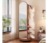 Miroir Intégral Rotatif À 360° avec Roues Pivotantes, Miroirs De Sol 2 en 1 et Porte-Manteau, Miroir Pleine Longueur en Bois Massif avec Porte-Manteau, pour Salon, Chambre À Coucher, Vestiaire