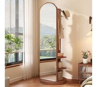 Miroir Intégral Rotatif À 360°, Miroirs De Sol et Porte-Manteau 2 en 1, Miroir Pleine Longueur en Bois Massif avec Porte-Manteau, pour Salon, Chambre À Coucher, Vestiaire