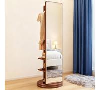 Miroir Intégral Rotatif avec Cintre, Porte-Manteau Miroir En Bois Rotatif à 360° Sur toute la Longueur , Portemanteau 3 en 1 Debout Longs Miroirs pour Vestiaire de chambre d'entrée, 66,9 "x 15,7"