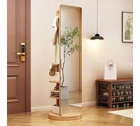 Miroir Intégral Rotatif avec Cintre, Porte-Manteau Miroir En Bois Rotatif à 360° Sur toute la Longueur , Portemanteau 3 en 1 Debout Longs Miroirs pour Vestiaire de chambre d'entrée, 66,9 "x 15,7"