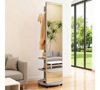 Miroir Intégral Rotatif avec Cintre, Porte-Manteau Miroir En Bois Rotatif à 360° Sur toute la Longueur , Portemanteau 3 en 1 Debout Longs Miroirs pour Vestiaire de chambre d'entrée, 66,9 "x 15,7"