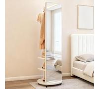 Miroir Intégral Rotatif avec Cintre, Porte-Manteau Miroir En Bois Rotatif à 360° Sur toute la Longueur , Portemanteau 3 en 1 Debout Longs Miroirs pour Vestiaire de chambre d'entrée, 66,9 "x 15,7"