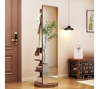 Miroir Intégral Rotatif, Miroir Pleine Longueur en Bois Rotatif à 360° avec Portemanteau, Miroirs Debout 2 en 1 avec Porte-vêtements, pour Vestiaire de Chambre à Coucher de Salon, 65,7 * 15,7 pouces