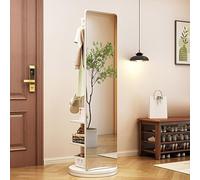 Miroir Intégral Rotatif, Miroir Pleine Longueur en Bois Rotatif à 360° avec Portemanteau, Miroirs Debout 2 en 1 avec Porte-vêtements, pour Vestiaire de Chambre à Coucher de Salon, 65,7 * 15,7 pouces