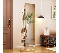 Miroir Intégral Rotatif, Miroir Pleine Longueur en Bois Rotatif à 360° avec Portemanteau, Miroirs Debout 2 en 1 avec Porte-vêtements, pour Vestiaire de Chambre à Coucher de Salon, 65,7 * 15,7 pouces