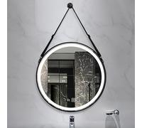 Miroir Intelligent à LED Encadré Suspendu, Rond Anti-Buée à Intensité Variable 3 Couleurs Miroirs de Courtoisie Grand Miroir de Salle de Bain Éclairé Mural (Color : Black, Size : 50CM_Triple Bond)