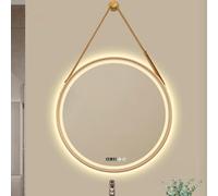 Miroir Intelligent à LED Encadré Suspendu, Rond Anti-Buée à Intensité Variable 3 Couleurs Miroirs de Courtoisie Grand Miroir de Salle de Bain Éclairé Mural (Color : Gold, Size : 50CM_Triple Bond)