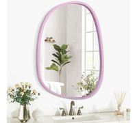 Miroir irrégulier en bois avec cadre - Miroir ovale asymétrique pour mur de salon, chambre à coucher, salle de bain, entrée, couloirs, miroir moderne unique décoratif artistique à suspendre - Rose