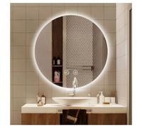 Miroir LED avec éclairage pour Salle de Bain, Fixation Murale éclairée, Affichage de l'heure et de la température, antibuée, incassable, 3 Couleurs, intensité Variable, rétroéclairage A/B, éclairage