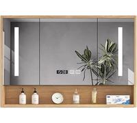 Miroir LED De Salle De Bain avec Rangement, Miroir D’Armoire à Pharmacie en Bois Massif avec Lumières LED, Miroir De Courtoisie De Salle De Bain avec Lumi, 97 * 12 * 70cm/38.2 * 4.7 * 27.6in