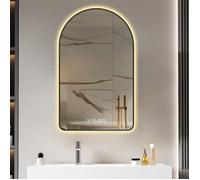 Miroir LED de Salle de Bain en Arche 70×120 cm,Affichage Heure et Température, Rétro-éclairage, Anti-buée, Dimmable,Cadre Noir