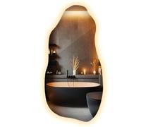 Miroir LED Grand 50x100 cm avec Lumière Chaude Forme Organique Irrégulière Ondulée Murale pour Salle de Bain, Salon, Chambre, Couloir Maquillage Décoratif Artistique