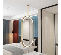 Miroir LED Ovale Double Face Rotatif À 360°, Monté Au Plafond | Éclairage 3 couleurs avec bouton tactile ; Convient aux entrées d'hôtel, aux chambres et aux salles de bains(Gold,50x90cm)