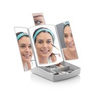 InnovaGoods - Miroir LED Pliable 3-en-1 avec Organisateur de Maquillage, 3 Modes d'éclairage, Design Compact, Lumière LED Intégrée, Idéal pour Voyages, USB ou Piles, Gris, 1.00 g, Verre