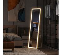 Miroir LED Rectangulaire Pleine Longueur 3 Températures de Couleur Luminosité Réglable Verre Trempé HD Sur Pied/Mural Aluminium