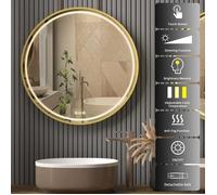 Miroir LED rond pour salle de bain LUVODI avec éclairage intégré anti-buée et interrupteur tactile 60x60cm