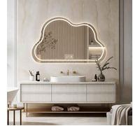 Miroir LED Salle de Bain 60x40cm Forme Nuage Irégulier Anti-Buée Tactile 3 Couleurs Variateur Mémoire Verre HD Anti-Éclats