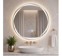 Miroir LED Salle de Bain Ovale-COSTWAY-60x50CM 3 Températures de Couleur 3000K-6500K Mémoire Anti-Buée Verre Anti-Éclats Doré