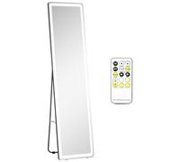 Miroir Led Sur Pied Ou Mural Au Choix - Intensité Et Couleur Réglable - Télécommande Incluse - Verre Alu. Noir